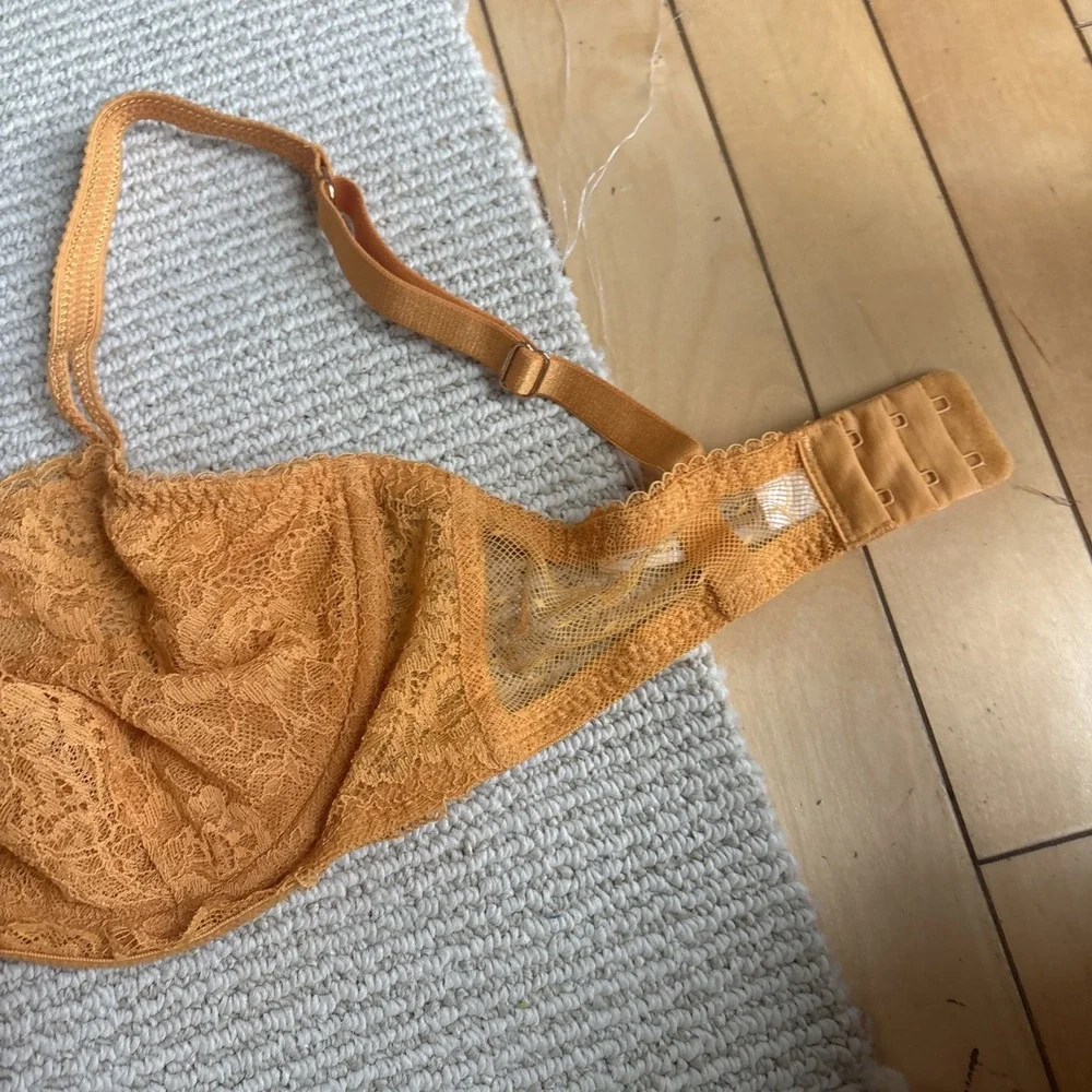 Auden Unlined Balconette Bra 34D Yellow Lace Underwire Unlined